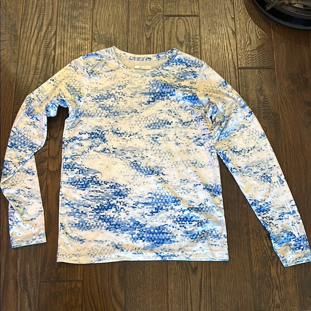 Blue and White Long Sleeve Shirt